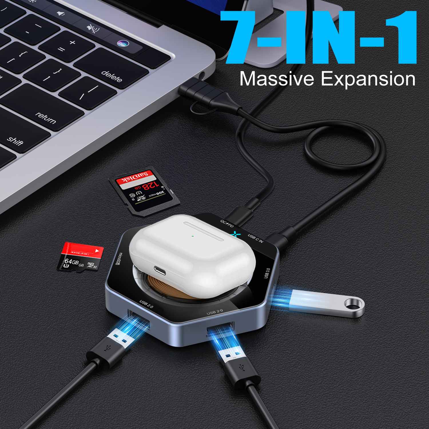 15w cepat mengecas 7 in1 hub hub dock pengecas tanpa wayar